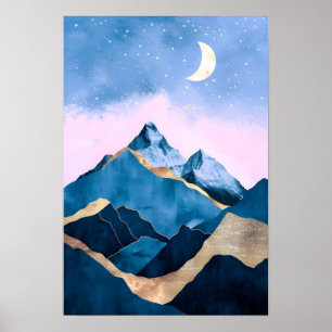 Golden Celestial Peaks Waterverf Poster