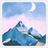 Golden Celestial Peaks Waterverf Vierkante Sticker (Voorkant)