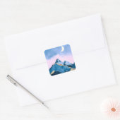 Golden Celestial Peaks Waterverf Vierkante Sticker (Envelop)