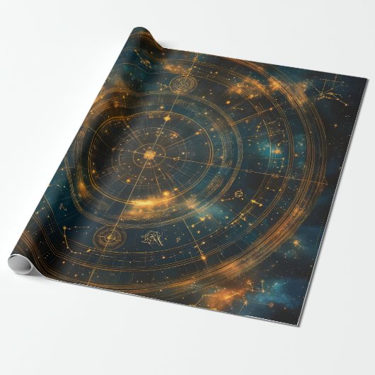 Golden Celestial Star Map Cadeaupapier (Uitgerold)