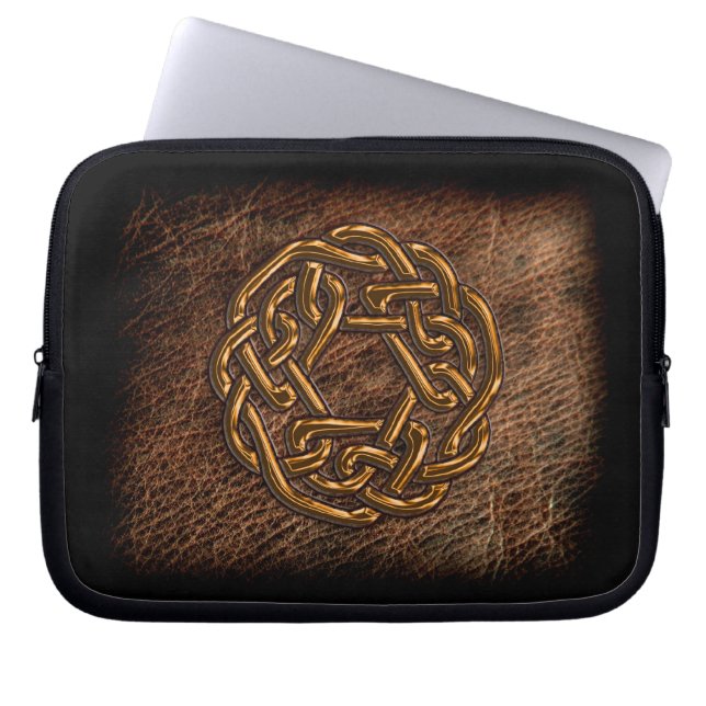 Golden celtic knot op geniaal leder laptop sleeve (Voorkant)