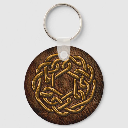 Golden celtic ornament op leder sleutelhanger (Voorkant)