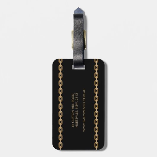 Golden chain glamour leopard cheetah bagagelabel (Achterkant verticaal)