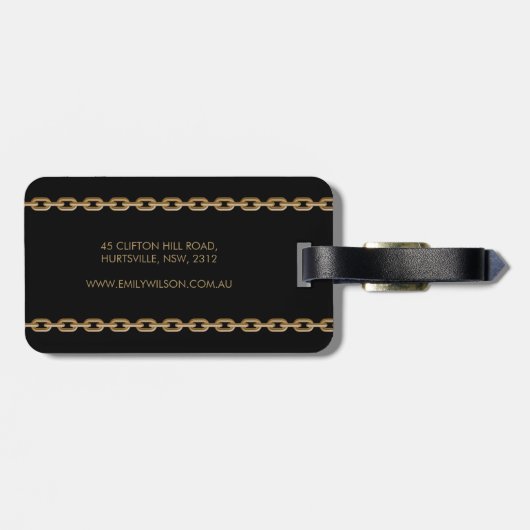 Golden chain glamour leopard cheetah bagagelabel (Achterkant horizontaal)
