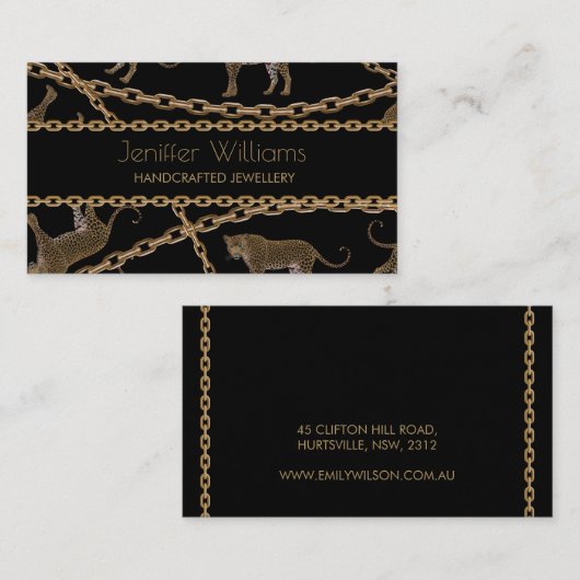 Golden chain glamour leopard cheetah bus visitekaartje (Voorkant / Achterkant)