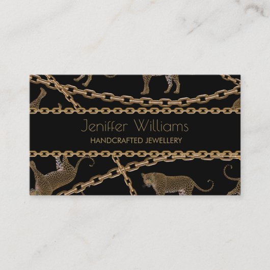 Golden chain glamour leopard cheetah bus visitekaartje (Voorkant)