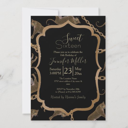 Golden chain glamour leopard cheetah kaart (Voorkant)