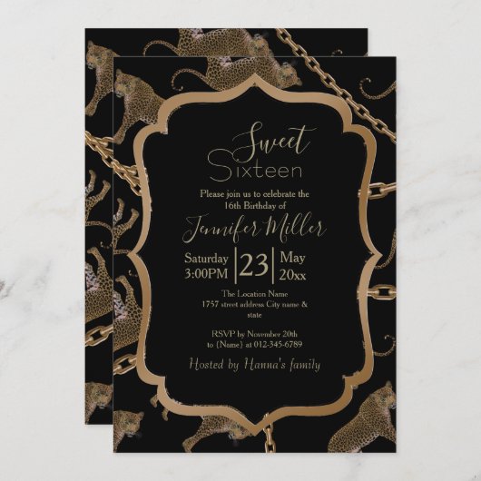 Golden chain glamour leopard cheetah kaart (Voorkant / Achterkant)