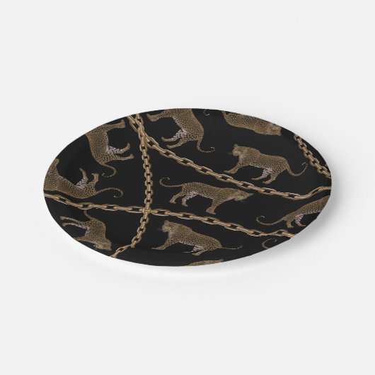 Golden chain glamour leopard cheetah papieren bordje (Gekanteld)