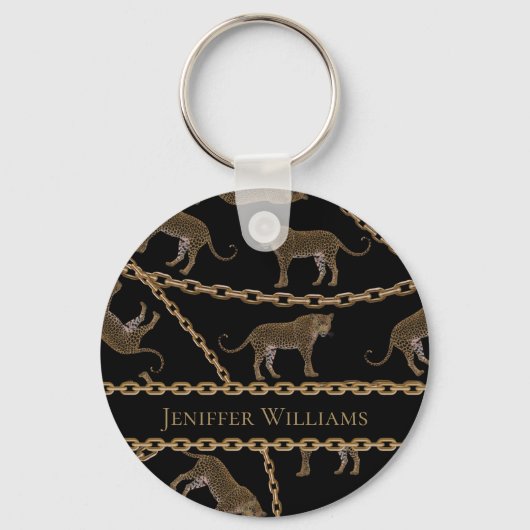 Golden chain glamour leopard cheetah sleutelhanger (Voorkant)