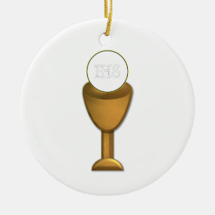 Golden Chalice en Host - Heilige Communie Keramisch Ornament