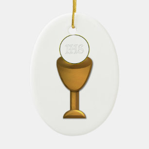 Golden Chalice en Host - Heilige Communie Keramisch Ornament