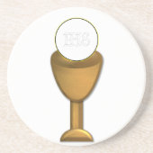 Golden Chalice en Host - Heilige Communie Zandsteen Onderzetter (Voorkant)