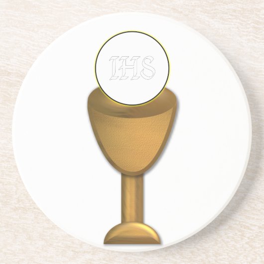 Golden Chalice en Host - Heilige Communie Zandsteen Onderzetter (Voorkant)