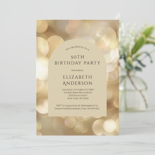 Golden Champagne Bokeh Arch 50th Birthday Kaart (Staand voorkant)