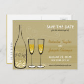 Golden Champagne Bubbles feest redt de datum Aankondigingskaart (Voorkant / Achterkant)