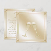 Golden Champagne Glass & Sapphire Engagement Party Kaart (Voorkant / Achterkant)