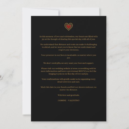 Golden Charm Heart in Red Custom Photo Wedding Save The Date (Achterkant)
