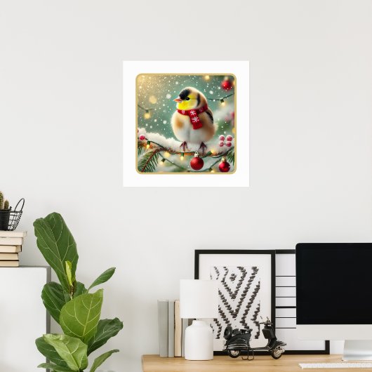 Golden Cheer: US-Goldfinch's feestelijke kerst Poster (Thuiskantoor)
