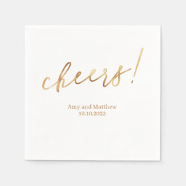 Golden Cheers Mr & Mrs Name Date White Background Servet