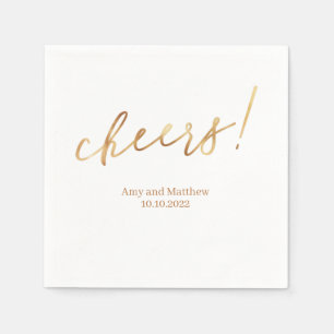 Golden Cheers Mr & Mrs Name Date White Background Servet