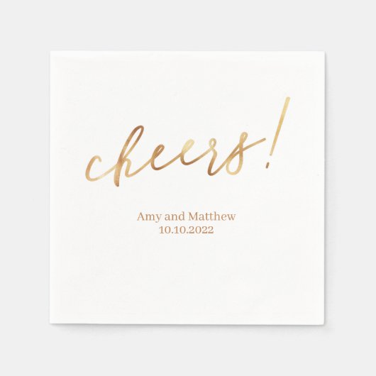 Golden Cheers Mr & Mrs Name Date White Background Servet (Voorkant)