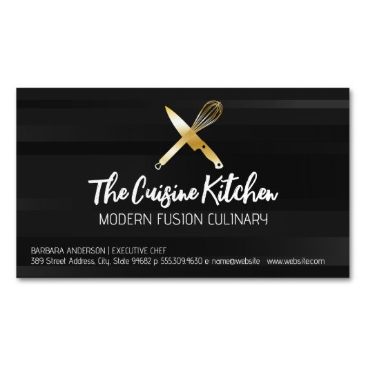 Golden Chef Knife Whisk Logo Magnetisch Visitekaartje (Voorkant)