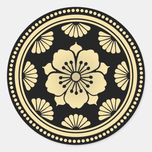 Golden Cherry Blossom Ronde Sticker (Voorkant)