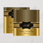 Golden Chevron Gold Black Stripe Birthday Party Kaart (Voorkant / Achterkant)