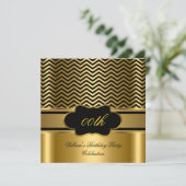 Golden Chevron Gold Black Stripe Birthday Party Kaart (Staand voorkant)
