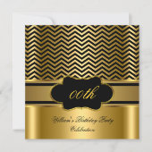 Golden Chevron Gold Black Stripe Birthday Party Kaart (Voorkant)