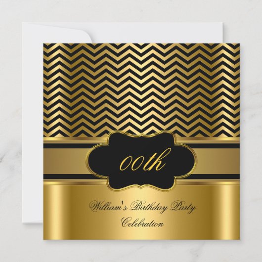 Golden Chevron Gold Black Stripe Birthday Party Kaart (Voorkant)