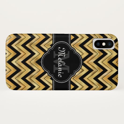 Golden Chevron Pattern White Monogram Case-Mate iPhone Case (Achterkant (horizontaal))
