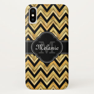 Golden Chevron Pattern White Monogram Case-Mate iPhone Case