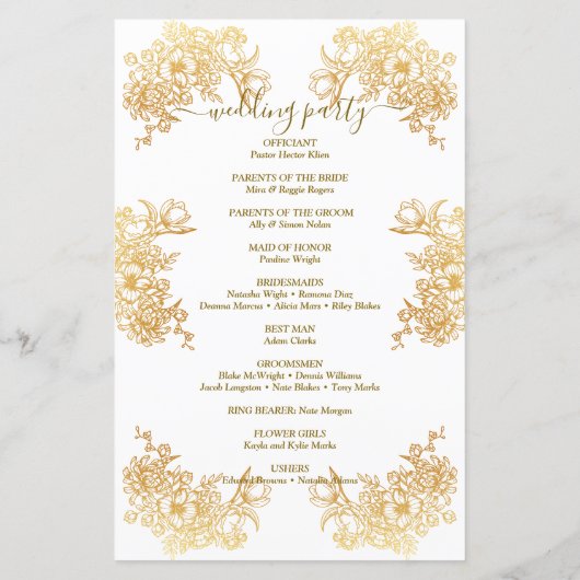 Golden Chic Bouquet Wedding Programme (Achterkant)