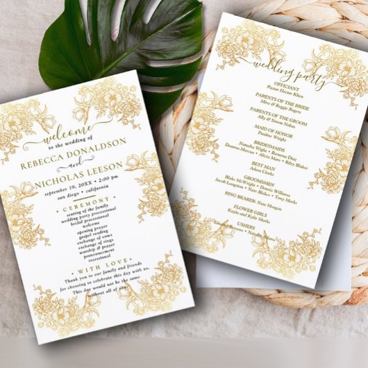 Golden Chic Bouquet Wedding Programme