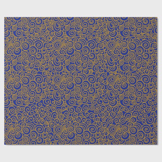 Golden Chinees Auspicious Clouds Pattern on Indigo Cadeaupapier (Vlak)