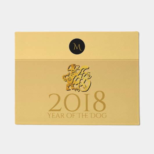 Golden Chinese Dog Papercut 2018 Monogram deurmat (Voorkant)