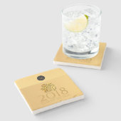 Golden Chinese Dog Papercut 2018 Monogram Marmer C Stenen Onderzetter (Zijkant)