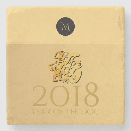 Golden Chinese Dog Papercut 2018 Monogram Marmer C Stenen Onderzetter (Voorkant)
