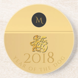 Golden Chinese Dog Papercut 2018 Monogram Sandst Zandsteen Onderzetter