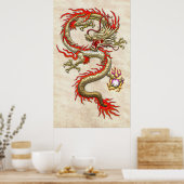 Golden Chinese draak — gipsplaat op rijstpapier Poster (Keuken)