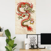 Golden Chinese draak — gipsplaat op rijstpapier Poster (Thuiskantoor)