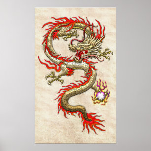 Golden Chinese draak — gipsplaat op rijstpapier Poster
