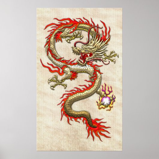 Golden Chinese draak — gipsplaat op rijstpapier Poster (Voorkant)