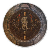 Golden chinese draak keramische knop (Voorkant)