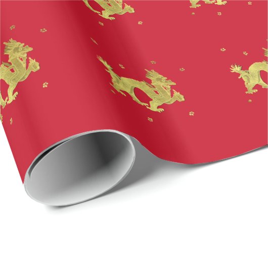 Golden Chinese Dragon Cadeaupapier (Rol Hoek)