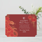 Golden Chinese nieuwjaarsslang Feestdagenkaart (Staand voorkant)