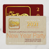 Golden Chinese Paper-cut Ox Year 2021 Party Inv (Voorkant / Achterkant)