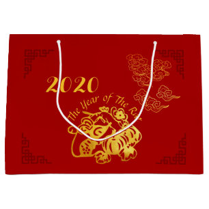 Golden Chinese papiersnijden Rat Year 2020 L Gift Groot Cadeauzakje